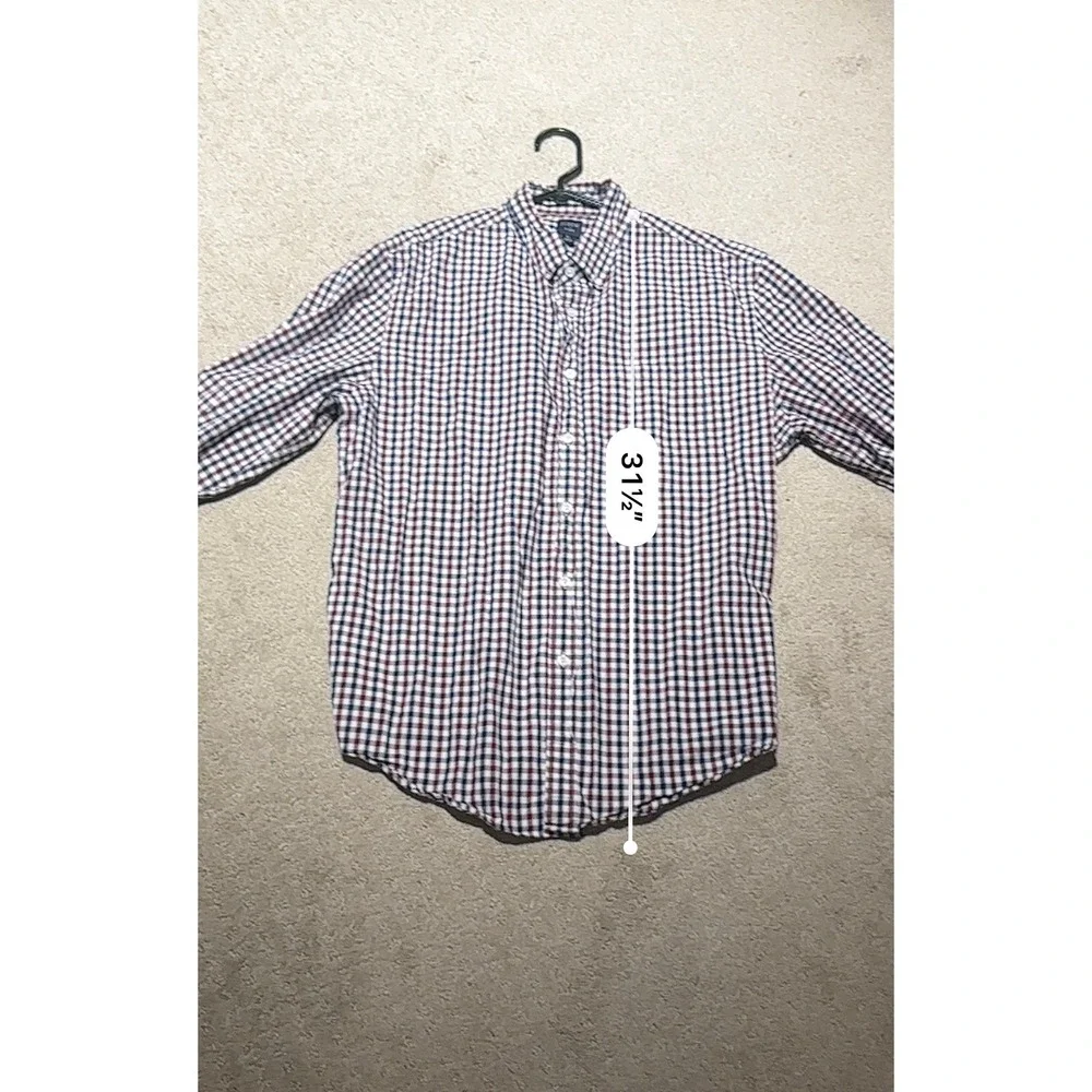 J.Crew Flex Mens XL Gingham Plaid Button Down Shirt‎ Navy Burgundy Long Sleeve